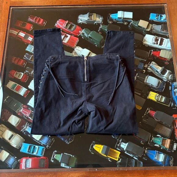 Express Vintage Lace Up Black Legging Ankle Pants Jeans Fitted Rockstar Grunge - Picture 5 of 8